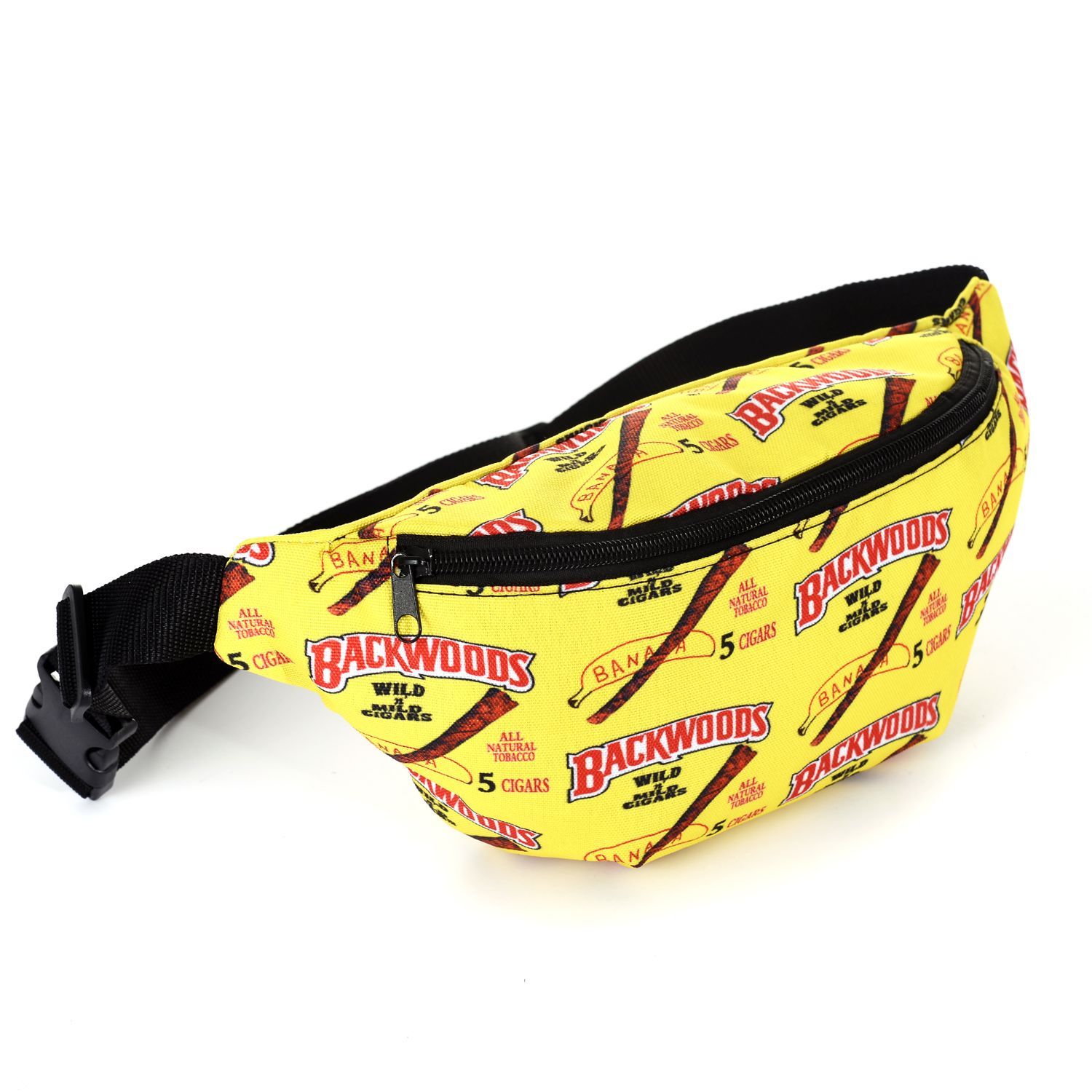 yellow fanny pack with black detail and 